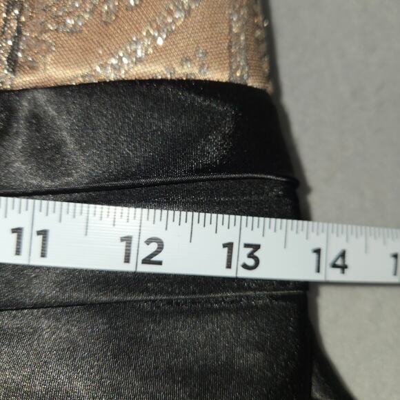 R & M Richards Womens Size 6 Beige Prom Dress Black Lace Overlay Glitter Formal - Picture 10 of 14